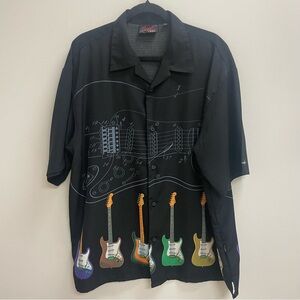 Fender Collection by Da Vinci Black Guitar Art Button-Up Shirt Size XL